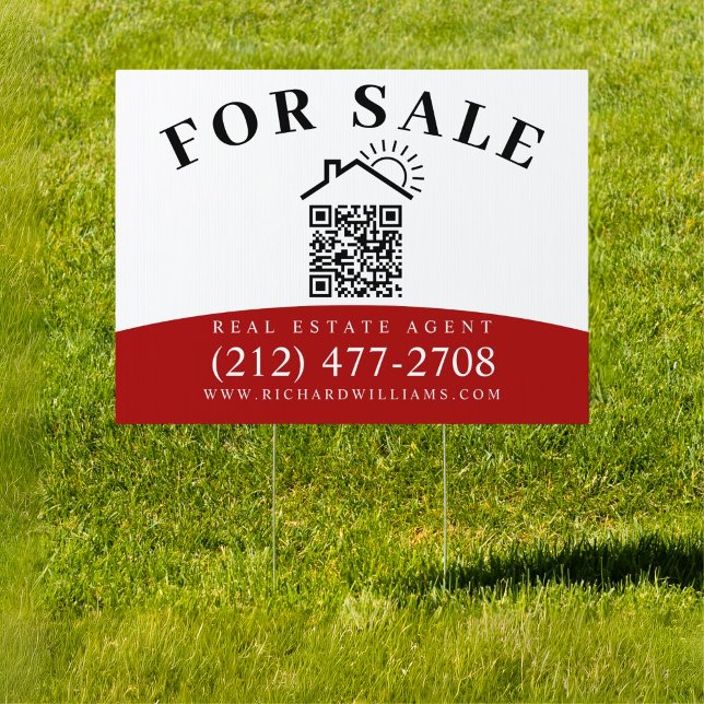 Modern Estate Agent For Sale QR Code White-Red Sign (Creator Uploaded)