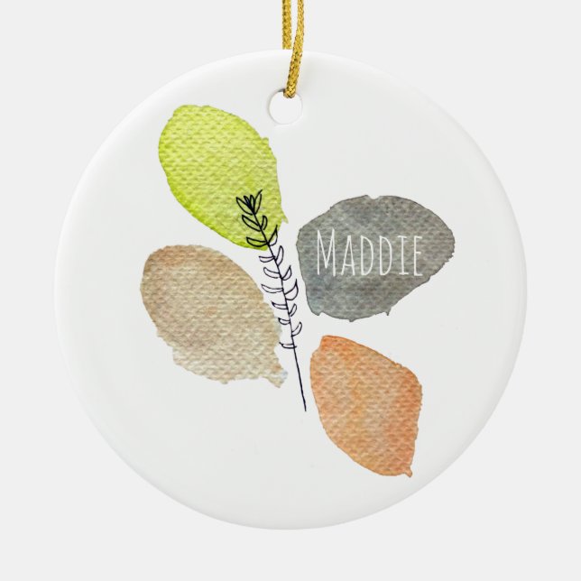 Modern Esthetic watercolor leaf Ceramic Ornament (Front)