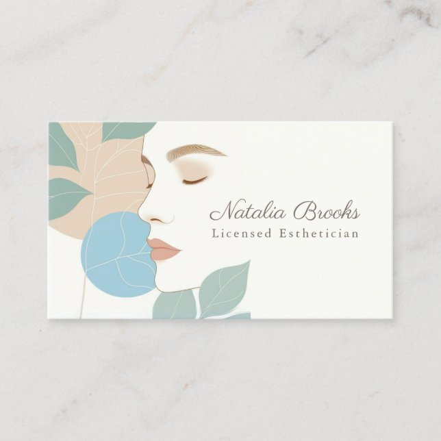 Modern Esthetician Botanical Face Business Card (Front)
