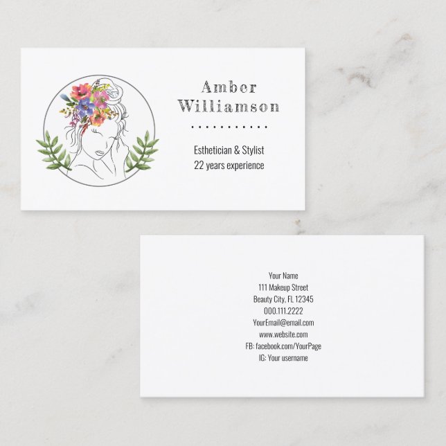 Modern Esthetician Stylist Spa Elegant Chic Floral Business Card (Front/Back)