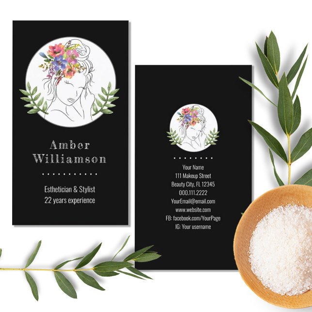 Modern Esthetician Stylist Spa Elegant Chic Floral Business Card (Creator Uploaded)