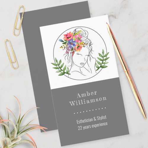 Modern Esthetician Stylist Spa Elegant Chic Floral Business Card