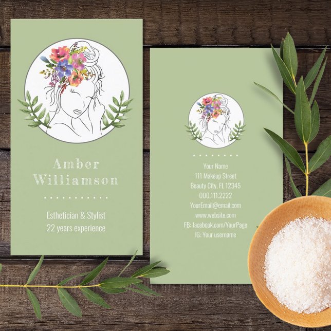Modern Esthetician Stylist Spa Elegant Chic Floral Business Card (Creator Uploaded)