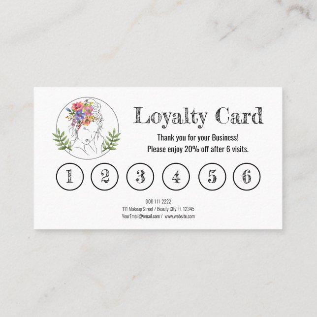 Modern Esthetician Stylist Spa Elegant Chic Floral Loyalty Card (Back)
