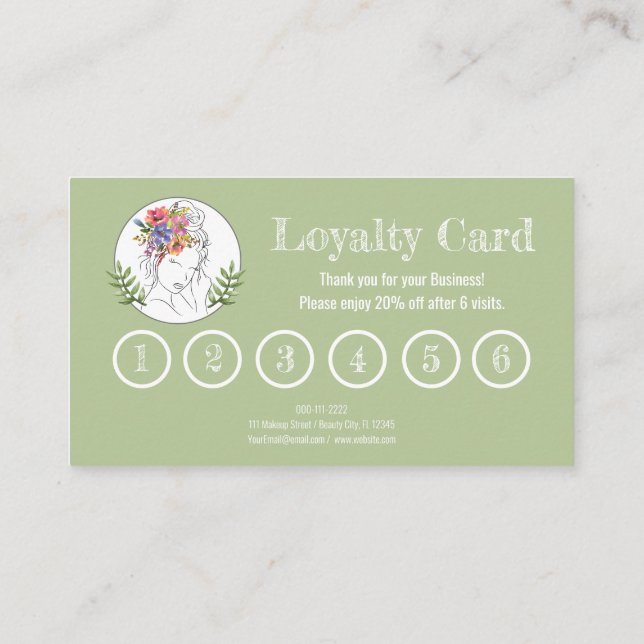 Modern Esthetician Stylist Spa Elegant Chic Floral Loyalty Card (Back)