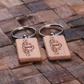 Modern Etched Single Initial Wooden Keychain (In a Pair)