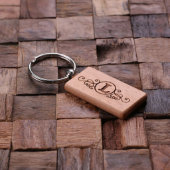Modern Etched Single Initial Wooden Keychain (Top)