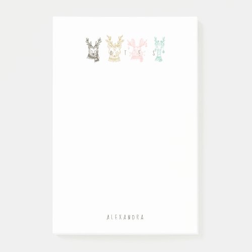 Modern Etched Style Woodland Animals Christmas Post_it Notes