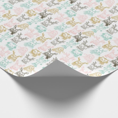 Modern Etched Style Woodland Animals Christmas Wrapping Paper