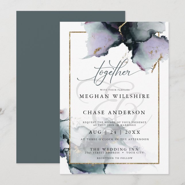 Modern Ethereal Muted Amethyst and Slate Blue Invitation (Front/Back)