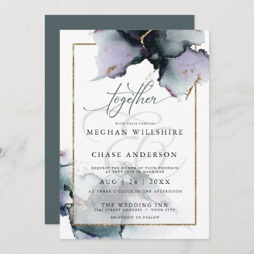 Modern Ethereal Muted Amethyst and Slate Blue Invitation