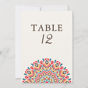Modern Ethnic Floral Mandala Wedding Table Number