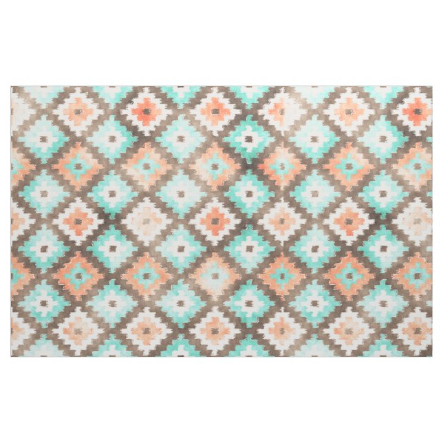 Modern Ethnic Kilim Mosaic Pattern Watercolor Fabric (Fat Quarter)