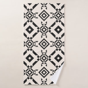 Modern ethnic ornament. Black and white vintage ge Bath Towel