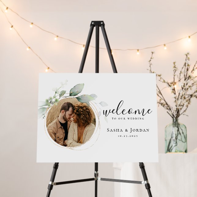 Modern Eucalyptus 2-Photo Wedding Party Foam Board (In Situ (Stand))