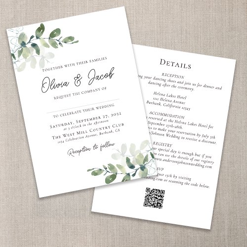 Modern Eucalyptus All in One Wedding Invitation