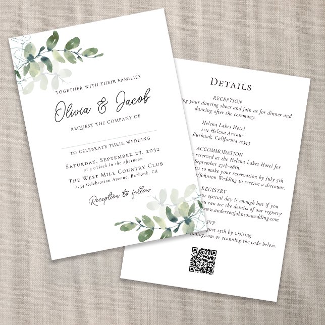 Modern Eucalyptus All in One Wedding Invitation (Creator Uploaded)
