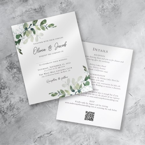 Modern Eucalyptus All in One Wedding Invitation