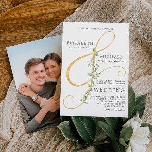 Modern Eucalyptus Ampersand Simple Photo Wedding Invitation