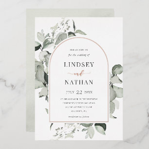 Modern Eucalyptus Arch Wedding Rose Gold Foil Invitation