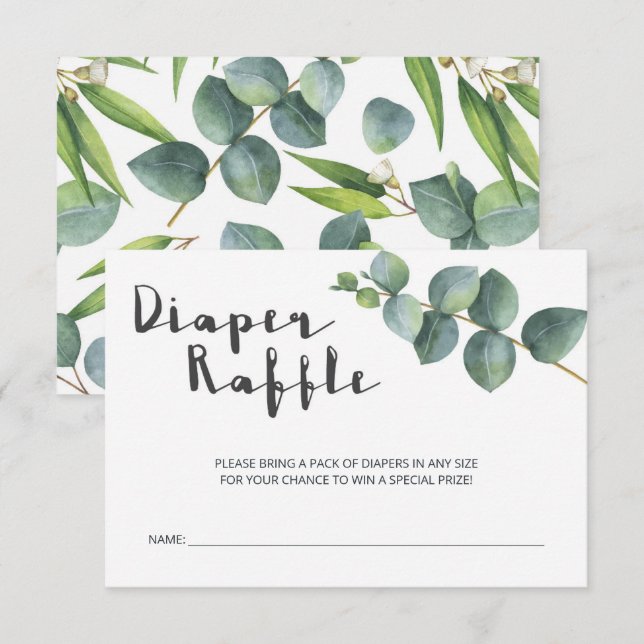 Modern Eucalyptus Baby Shower Diaper Raffle Enclosure Card (Front/Back)