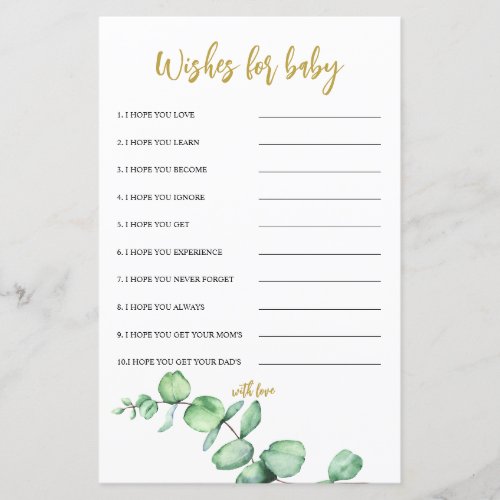 Modern Eucalyptus Balloon Wishes for Baby Card