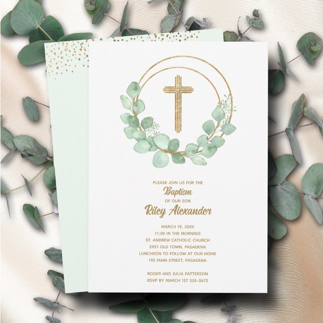 Modern Eucalyptus Baptism Invitation (Creator Uploaded)