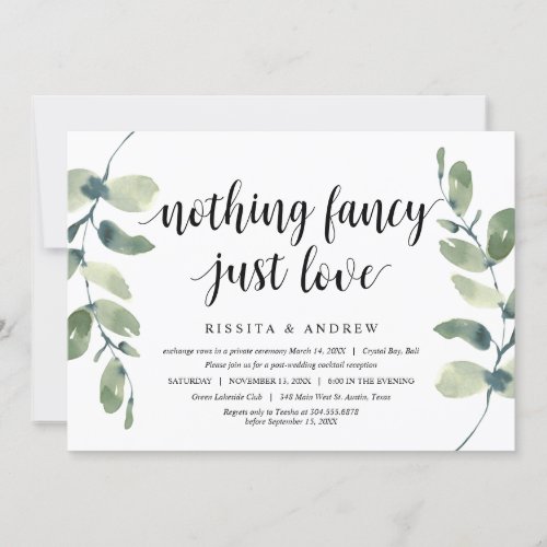 Modern Eucalyptus  Black Ink Wedding Elopement Invitation