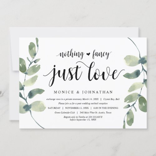 Modern Eucalyptus  Black Wedding Elopement Party Invitation