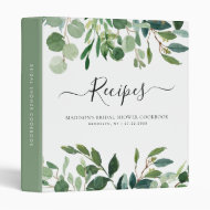 Modern Eucalyptus Botanical Bridal Shower Recipe 3 Ring Binder