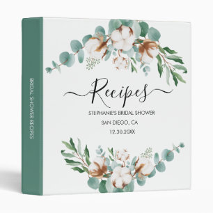 Modern Eucalyptus Botanical Bridal Shower Recipe 3 Ring Binder