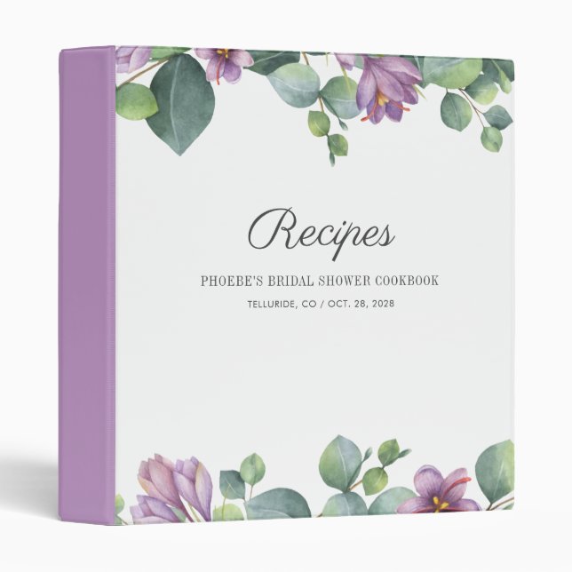 Modern Eucalyptus Botanical Bridal Shower Recipe 3 Ring Binder (Front/Spine)