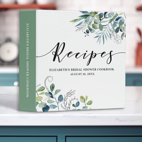 Modern Eucalyptus Botanical Bridal Shower Recipe 3 Ring Binder