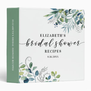Modern Eucalyptus Botanical Bridal Shower Recipe 3 Ring Binder