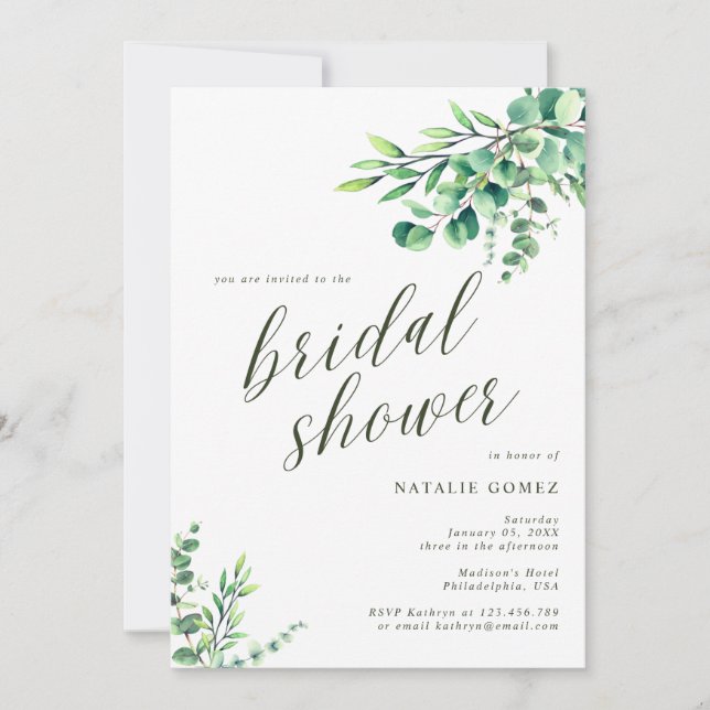 Modern Eucalyptus Botanical Greenery Bridal Shower Invitation (Front)