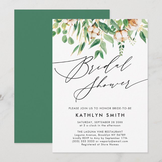 Modern Eucalyptus Botanical Greenery Bridal Shower Invitation (Front/Back)