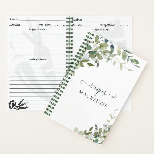 Modern Eucalyptus Botanical Greenery Recipe Notebook