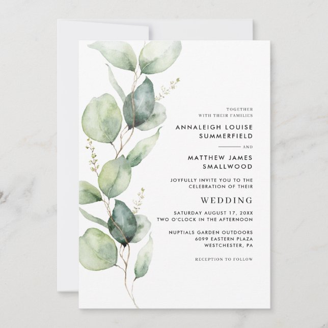 Modern Eucalyptus Botanical Greenery Wedding Invitation (Front)