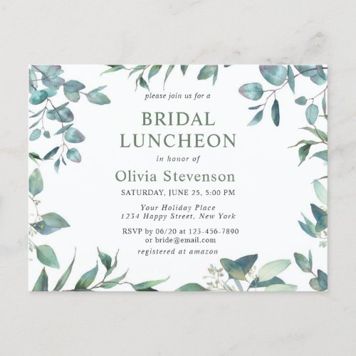 Modern Eucalyptus Bridal Luncheon Invitation Card