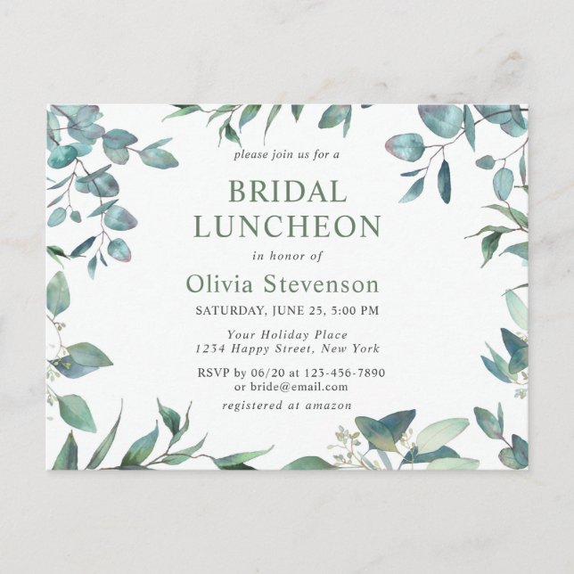Modern Eucalyptus Bridal Luncheon Invitation Card (Front)