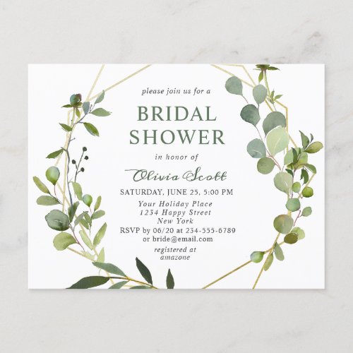 Modern Eucalyptus Bridal Shower Invitation Card