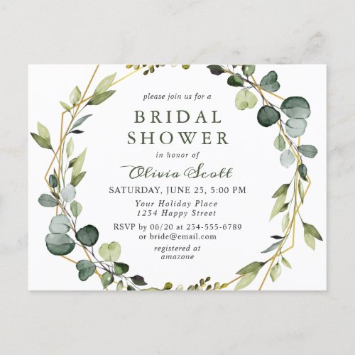 Modern Eucalyptus Bridal Shower Invitation Card 