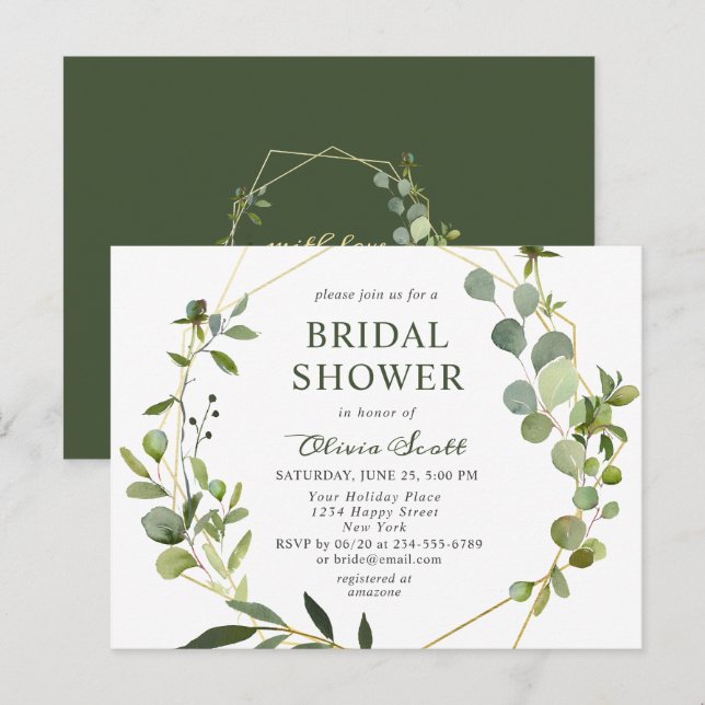 Modern Eucalyptus Bridal Shower Invitation Card (Front/Back)