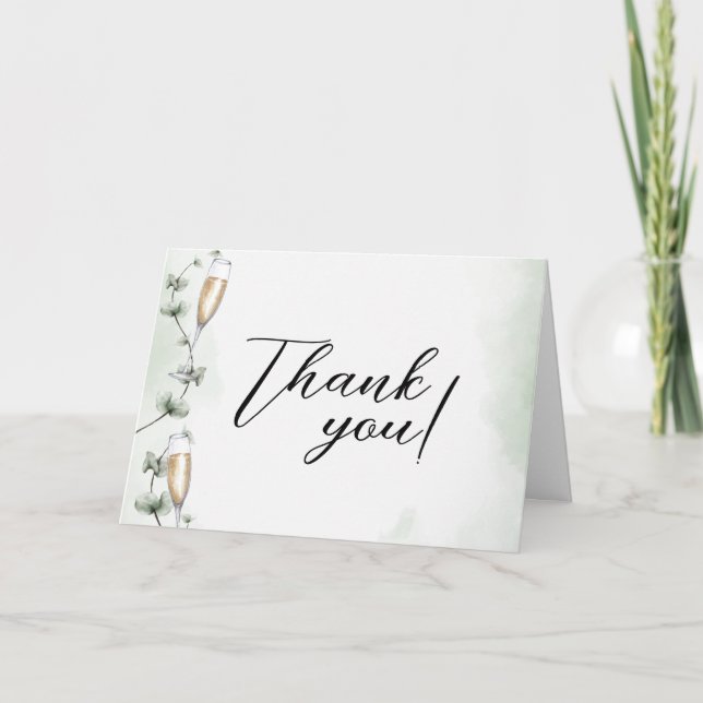 Modern Eucalyptus Brunch Champagne Baby Shower Thank You Card (Front)