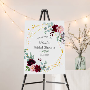 Modern Eucalyptus Burgundy Floral Welcome Sign