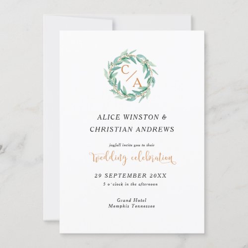  Modern Eucalyptus Calligraphy Monogram  Invitatio Invitation