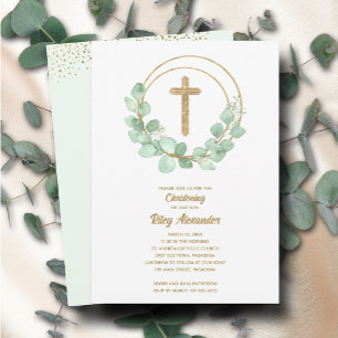 Modern Eucalyptus Christening Invitation