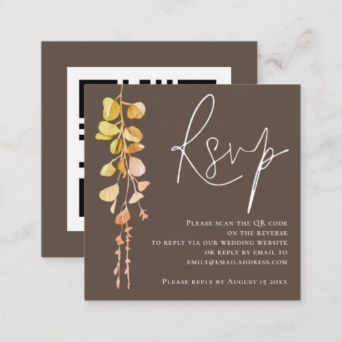 Modern Eucalyptus Earthy Tone QR Code Wedding RSVP Enclosure Card