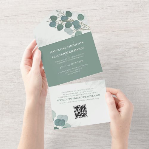 Modern Eucalyptus Elegant Rustic Foliage QR Code All In One Invitation