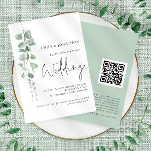 Modern Eucalyptus Elegant Script QR Code Wedding Invitation